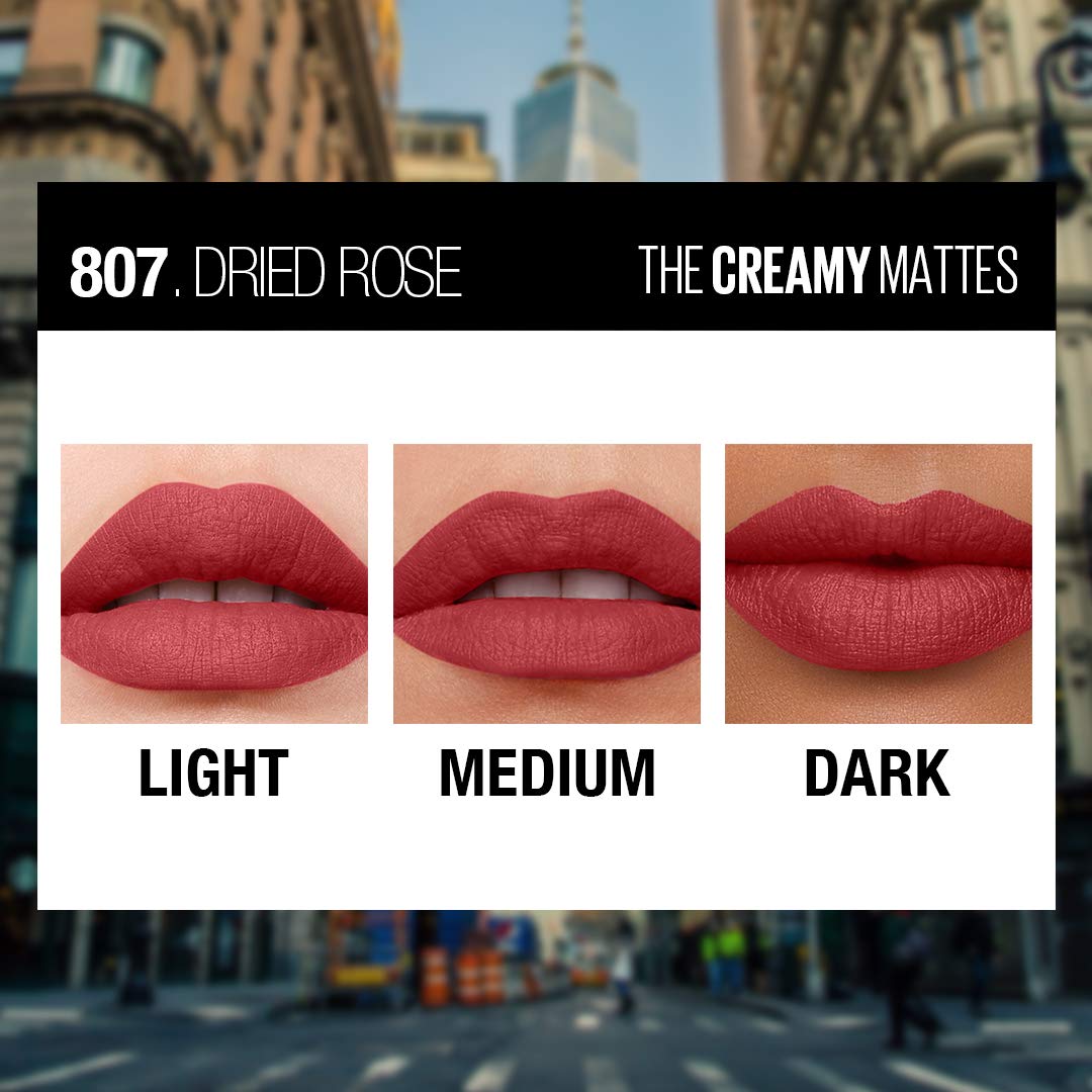 Maybelline New York Matte Lipstick, Intense Colour, Moisturised Lips, Color Sensational Creamy Matte, 807 Dried Rose, 3.9g - Image 5