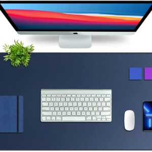 V-CUBE Designs Premium Vegan Leather Desk Mat 90X45cm 2.4mm Thick&Padded|Laptop Mat/Extended Mouse Pad/Stitched, Reversible, Sturdy Deskspread with High Tear/Peel Strength|Anti-Slip,Splash-Proof|Blue