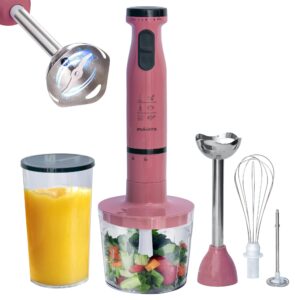 FUMATO 600W Hand Blender with Chopper, Whisker, Coffee Frother & Jar- Stainless Steel Blade, Detachable Body, 5 Adjustable Speed with Pulse, 100% Full Copper Motor, Anti-Splash & 1 Year Warranty- Pink